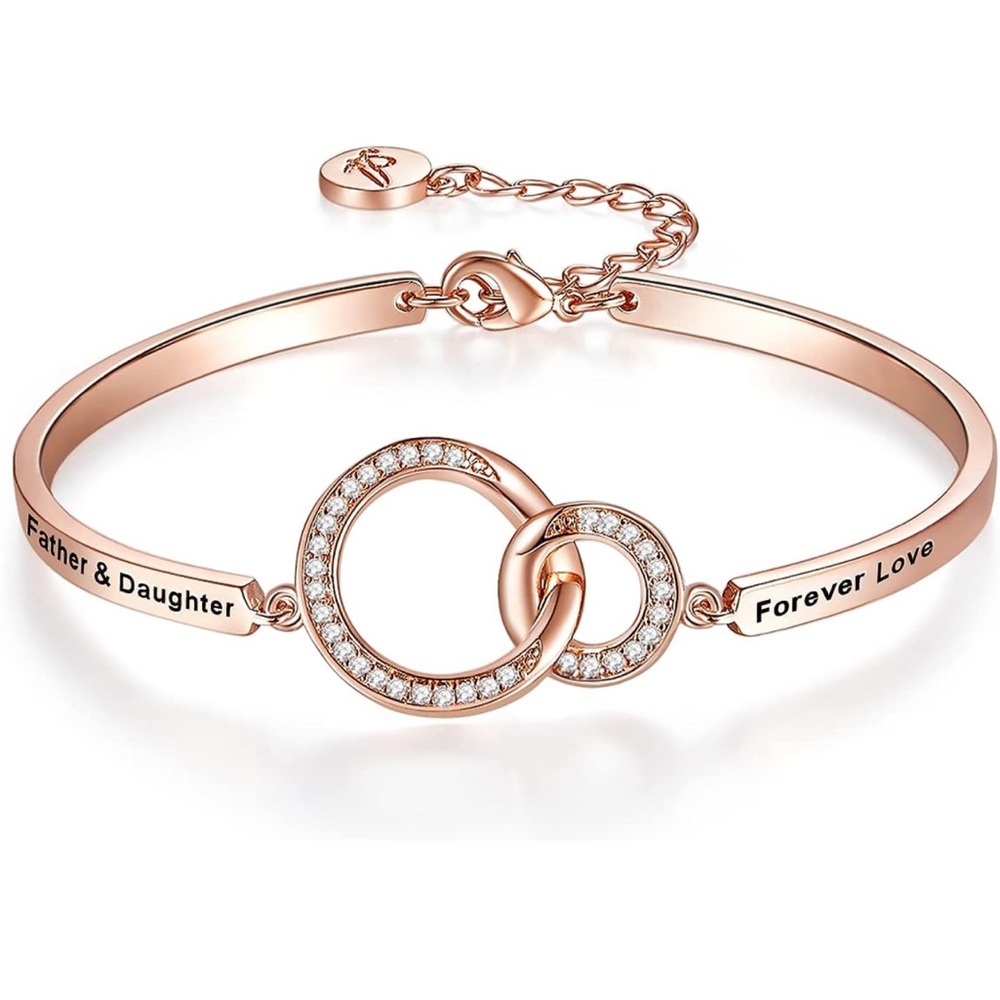 NEW! Father Daughter Forever Love Bracelet Interlocking Circles Bangle Rose Gold